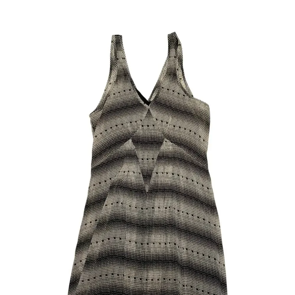 Y2K Slip Dress S Beige Gray Striped Maxi Midi Rachel Green 90s Minimalist Chic - Picture 7 of 11